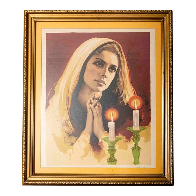 1970s Sandu Liberman “Shabbas Candles VIII B” Signed Lithograph, Framed For Sale