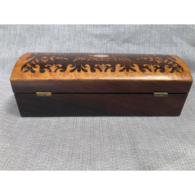 Wood Early 20th Century Marquetry Writing Glove Box For Sale - Image 7 of 17