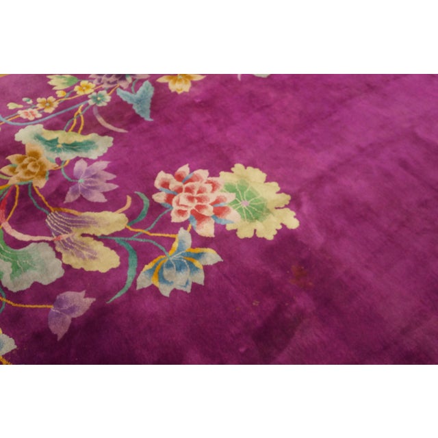 Mauve 1920s Purple Mauve Floral Modern Antique Chinese Art Deco Rug 8' 6" X 11' 4" Handknotted Wool Carpet For Sale - Image 8 of 8