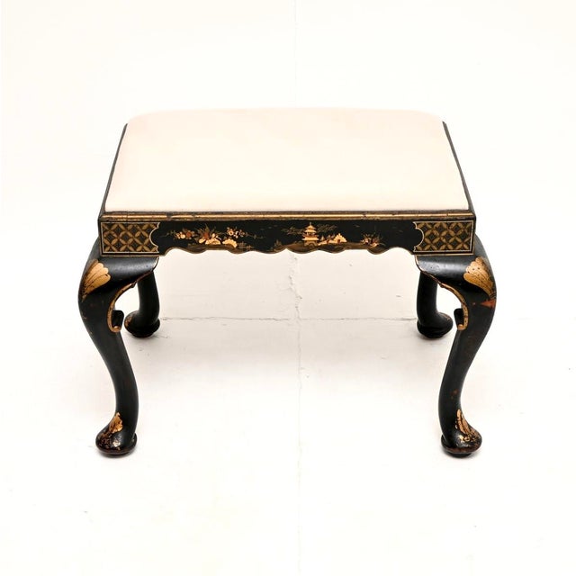 A lovely antique lacquered chinoiserie stool in the Georgian style. This was made in England, it dates from around the...
