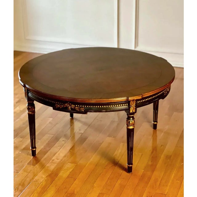 Karges Directoire Style Carved Round Coffee Table With Gilt For Sale - Image 9 of 12