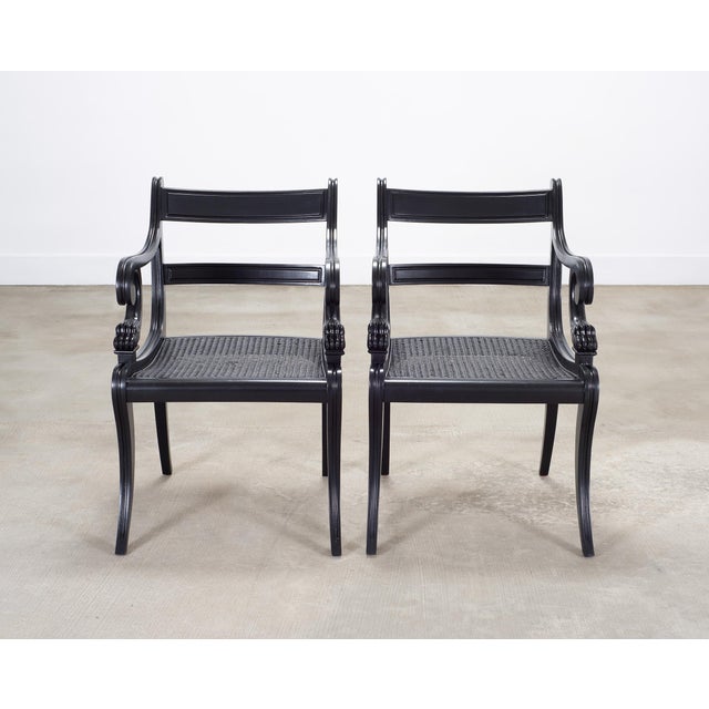 Set of Four Ralph Lauren Style Regency Caned Dining Armchairs For Sale - Image 10 of 18