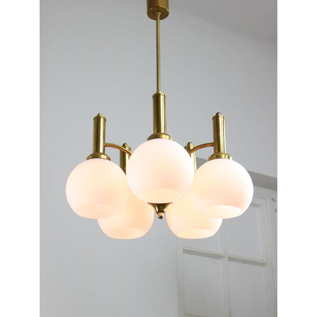 Mid-Century Italian Brass and Opaline Chandelier For Sale - Image 5 of 17
