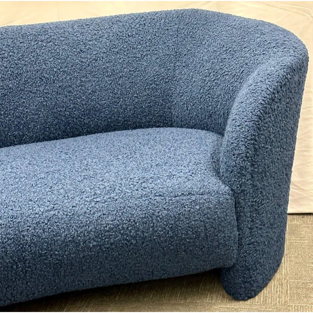 Mid-Century Modern Style Organic Form Kidney Shaped Cloud Sofa, Blue Boucle For Sale - Image 11 of 12