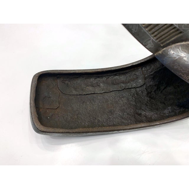 Antique Japanese Iron Stirrups with Silver Inlay Signed For Sale - Image 15 of 18