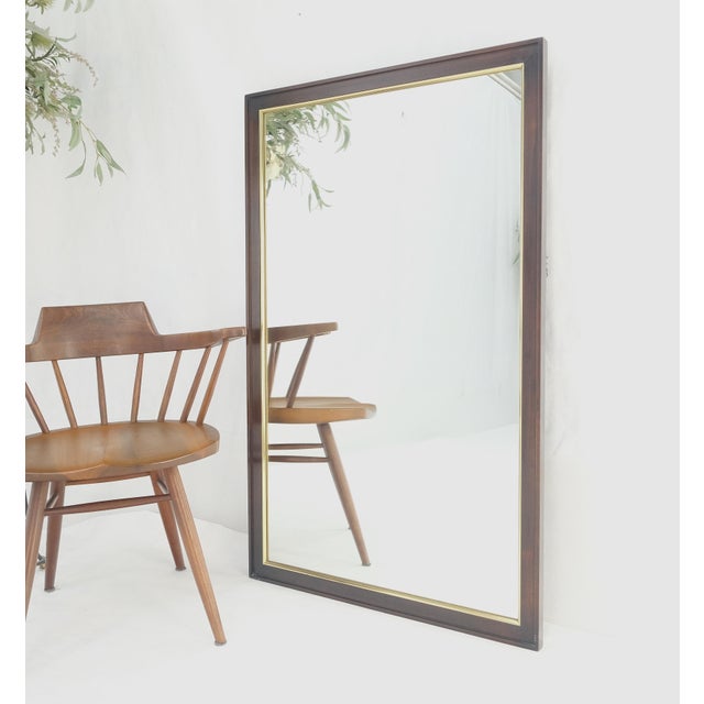 Mid Century 1970s 30x48" Rectangle Walnut 7 Brass Wall Mirror MINT
