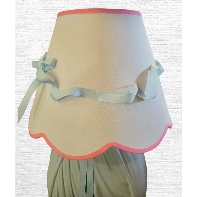 John Dickinson Vintage Custom Painted Styled John Dickinson Draped Plaster Pale Blue Table Lamp W/ Custom Ribbon Shade For Sale - Image 4 of 10