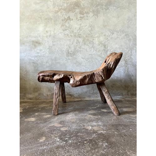 Bench or Small Inclined Resting Chair in Upcycled Organic Solid Teak For Sale - Image 14 of 18