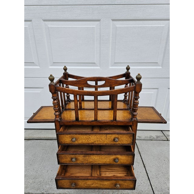 Brown Walnut and Leather Canterbury or Magazine Book or Music Rack by Jonathan Charles For Sale - Image 8 of 12