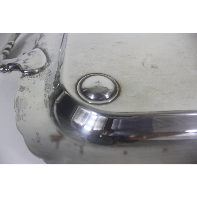 Extra Large Butler’s Tray Silver Plated Rectangular Platter Vintage Plate Ornate Shell or Fan Handles Embossed Serving For Sale - Image 11 of 13