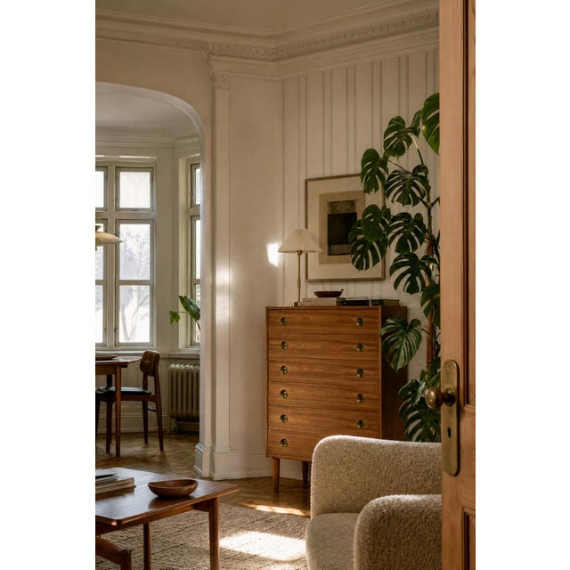Mid-Century Danish Modern High Teak Highboy with Brass Handles, 1960s For Sale - Image 15 of 18