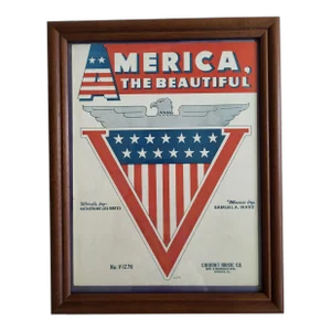 Framed Mid Century America the Beautiful Sheet Music