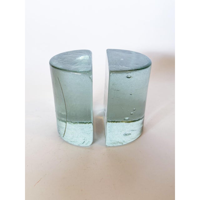1960s 1960s Blenko Half Moon Solid Glass Clear Bookends Designed by Wayne Husted For Sale - Image 5 of 12