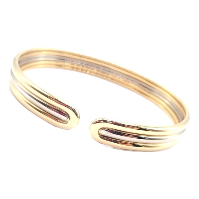 1980s Van Cleef & Arpels Yellow & White Gold Cuff Bangle Bracelet For Sale