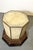 Italian octagon-shaped stand. The base is wood with a black, red, and gold finish. The top is covered in leather with...