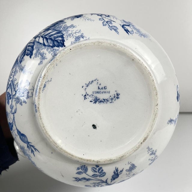 Antique Wash Jug in Blue with Floral Pattern from KG Lunéville, 1890s For Sale - Image 9 of 12