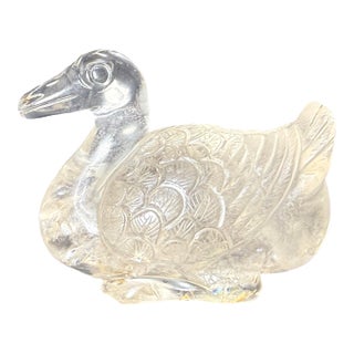 Antique Hand Carved Chinese Duck Bird Rock Crystal Stone Sculpture Statue For Sale
