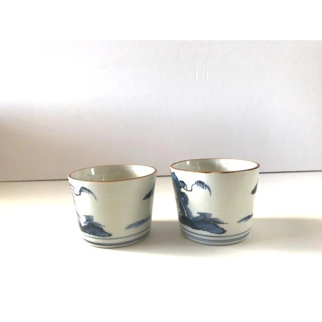 18th Century 18th Century Antique Edo Period Japanese Soba-Choku (Choko) Blue Underglaze Cups - a Pair For Sale - Image 5 of 9