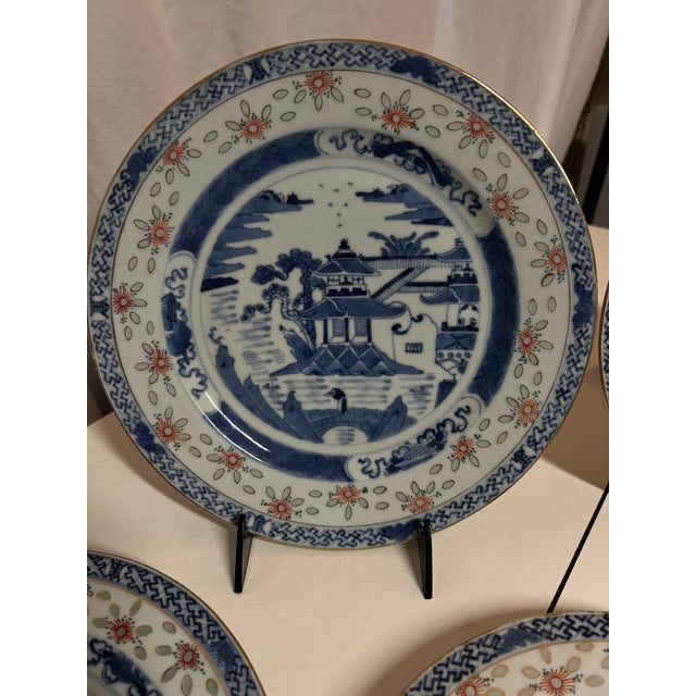 19th Century Antique Canton Style Plates W/Iron Red Accents Set of 5 For Sale - Image 5 of 8