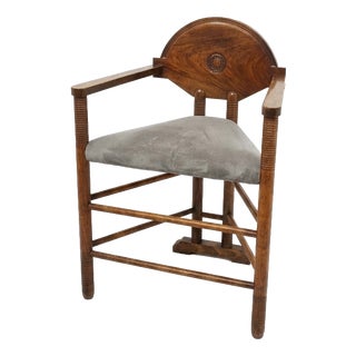 Vintage Swedish Carved Walnut Monk Chair, 1930s For Sale