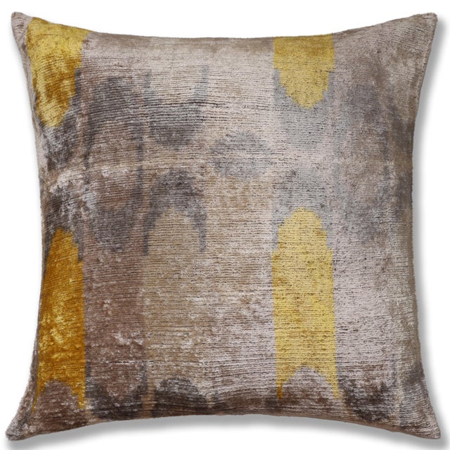 2020s Taupe & Gold Silk Velvet Pillow 20x20 | Handmade Organic Modern Accent Cushion For Sale - Image 5 of 8