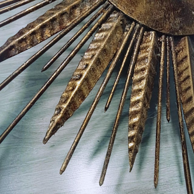Gold Vintage Gilt Sunburst Wall Light with Textured Dome, 1950s For Sale - Image 8 of 14