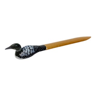 Vintage Hand-Painted Duck Motif Wood Letter Opener For Sale