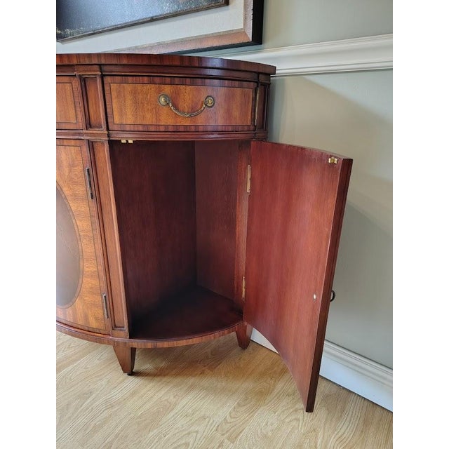 Ethan Allen Regency Inlaid Mahogany Demilune Sideboard or Bar Cabinet For Sale In Los Angeles - Image 6 of 12