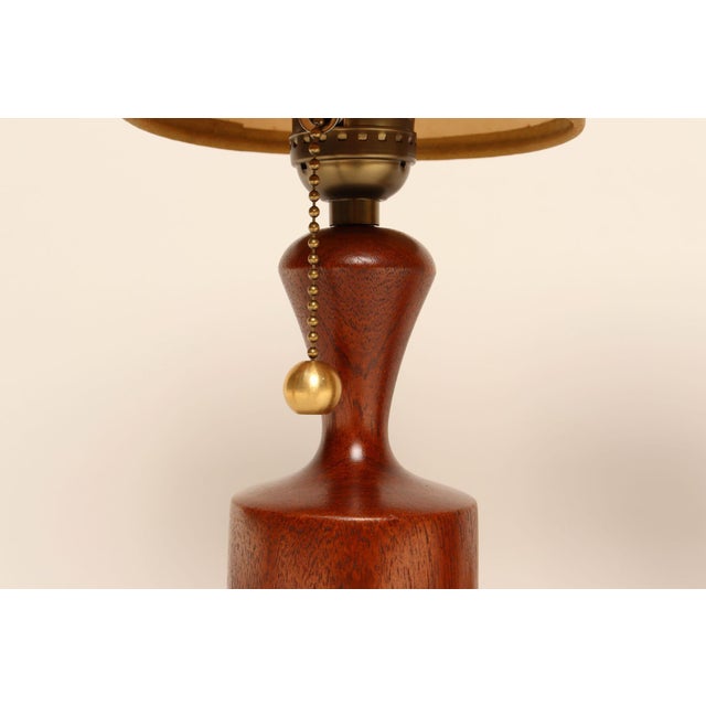 1960s Danish Modern Diminutive Sculptural Teak and Brass Table Lamps - a Pair For Sale - Image 9 of 17