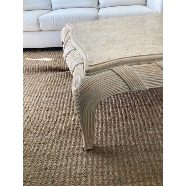 Gabriella Crespi Pencil Reed Rattan Coffee Table With Inset Tessellated Stone Top For Sale - Image 10 of 10