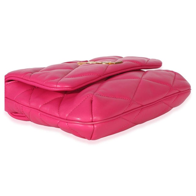 Pink Pink Diamond Quilted Lambskin Le 5 a 7 Shoulder Flap Bag For Sale - Image 8 of 9