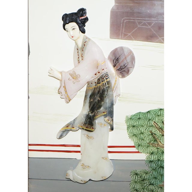 Green Antique Chinese Export Hardstone Folding Screen Room Divider For Sale - Image 8 of 18