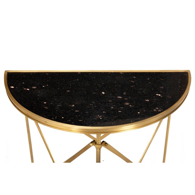 Gold Pair of Bronze and Black Granite Demilune Console Tables, Manner of Jansen For Sale - Image 8 of 18