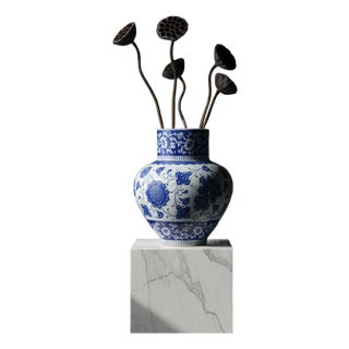 Handmade Ceramic Monumental Vase (50cm) Wide-Neck “Baba Nakkas” Blue & White Design – Grand Floor or Table Centerpiece For Sale