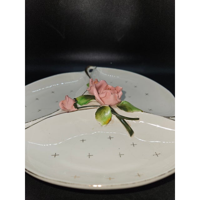Vintage Mid-Century Lefton Porcelain Divided Dish With Applied Flowers For Sale In Washington DC - Image 6 of 6
