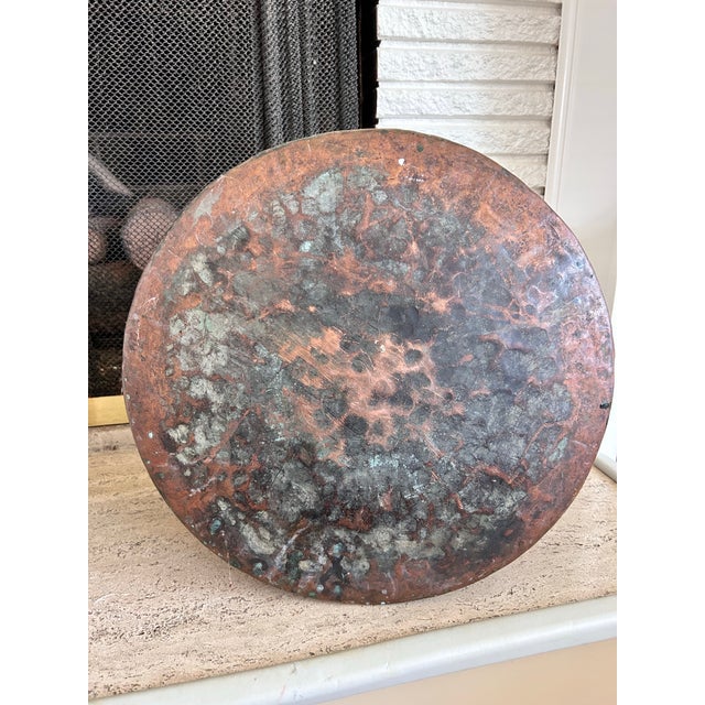 Large Farmhouse Kitchen Vessel - Hand-Hammered Copper Cauldron With Forged Iron Handles - 19th Century For Sale - Image 11 of 16
