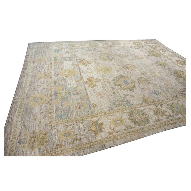 Slate Gray 21st Century Turkish Oushak Wool 10x13 Slate, Green & Tan Handmade Area Rug #1144097 For Sale - Image 8 of 13