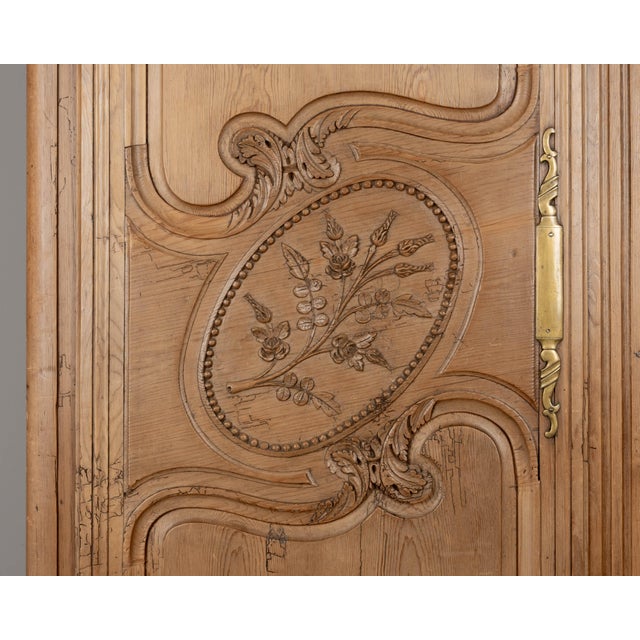 19th Century Louis XV French Armoire, Hand-Carved Pine, Circa 1880 For Sale - Image 12 of 15