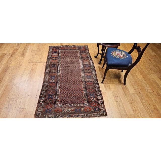 Antique Persian Kurdish Rug, Hand-Knotted Wool, All-over Paisley Pattern, Rust & Navy, 3x6 For Sale - Image 4 of 17
