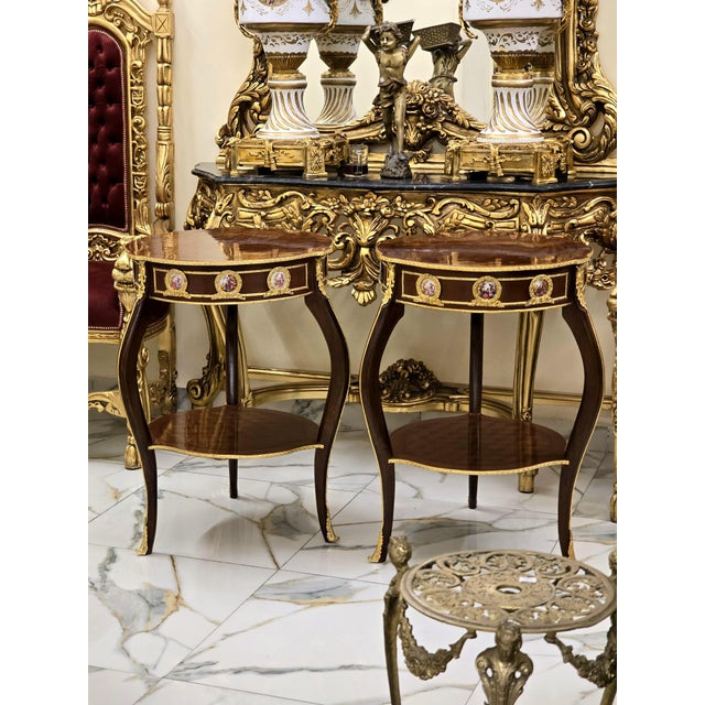 Baroque Baroque Style Wood Side Table – Copper With Gold Leaf Accents, Elegant Design For Sale - Image 3 of 3