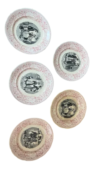 Vintage Riddle Plates, 1920s, Set of 5