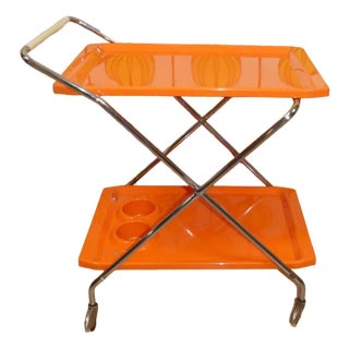 Foldable Bar Cart in Orange Plastic, 1970s For Sale