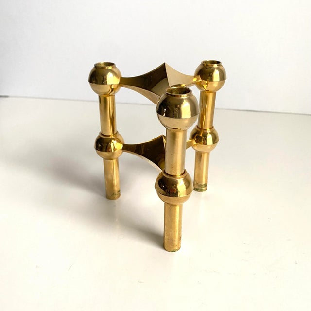 Mid Century Nagel Candle Holders in Brass a Pair MCM Vintage 1960s For Sale - Image 6 of 12