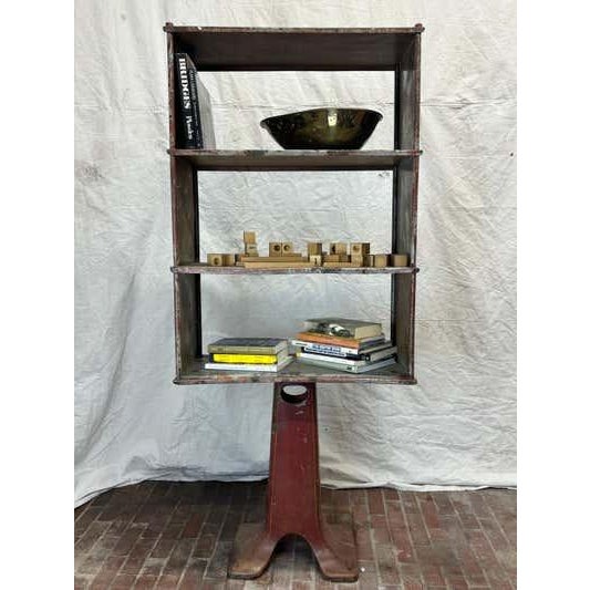 Industrial Metal Bookshelf Display Stand, Sturdy Design, USA, 1935 For Sale - Image 11 of 11