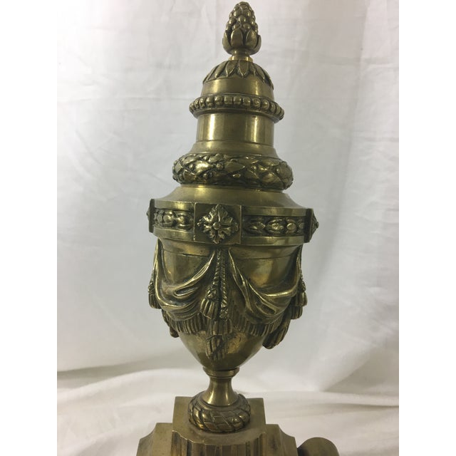 French Provincial French Louis XVI Brass Chenet - 3 Pieces For Sale - Image 3 of 10