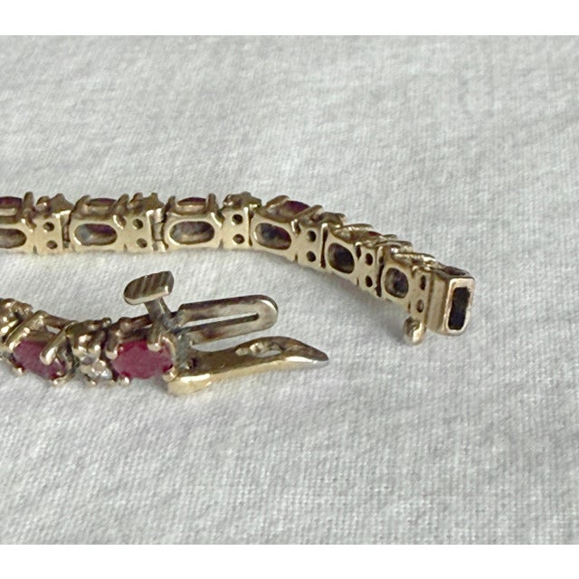 Red Vintage 1980s 14k Yellow Gold Ruby & Diamond Tennis Bracelet For Sale - Image 8 of 11