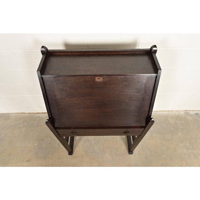 Stickley Brothers Antique Mission Oak Arts & Crafts Drop Front Secretary Desk, Circa 1910 For Sale - Image 12 of 15