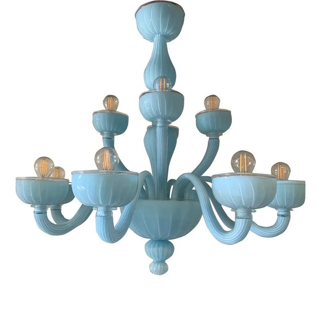 Matte Light-Blue Murano Style Glass Chandelier from Simoeng For Sale - Image 13 of 13