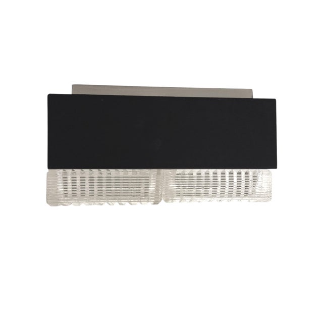 Mid 20th Century Modernist Original Flush-Mount Chandelier in Frosted Art Glass & Black Metal For Sale - Image 13 of 16