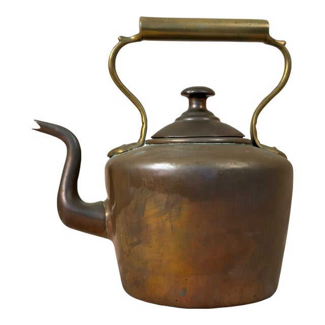 Antique English Copper Kettle With Brass Handle Circa 1900 For Sale